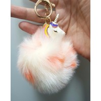 Chaveiro Pompom Pelúcia Creme com Unicórnio 