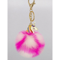 Chaveiro Pompom Pelúcia Mechas Pink com Unicórnio