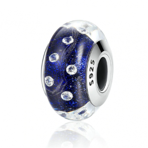 Charm Europeu em Murano Azul com Cristais para Pulseira