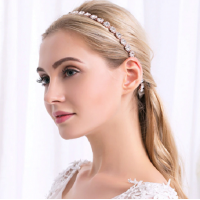 Headband Dourada Tiara com Cristais em Flores