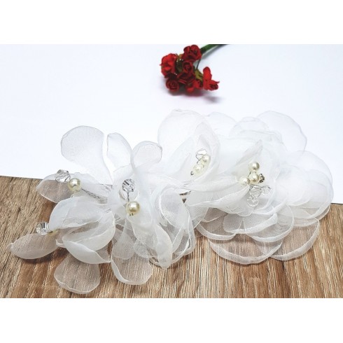 Arranjo de Cabelos com Flores em Organza e Pérolas TII0420