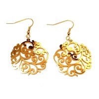 Maxi Brincos Em Aço Inoxidável Arabescos Dourado