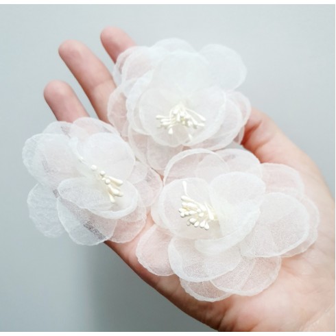 Arranjo Floral com 3 Presilhas em Organza - TII0483