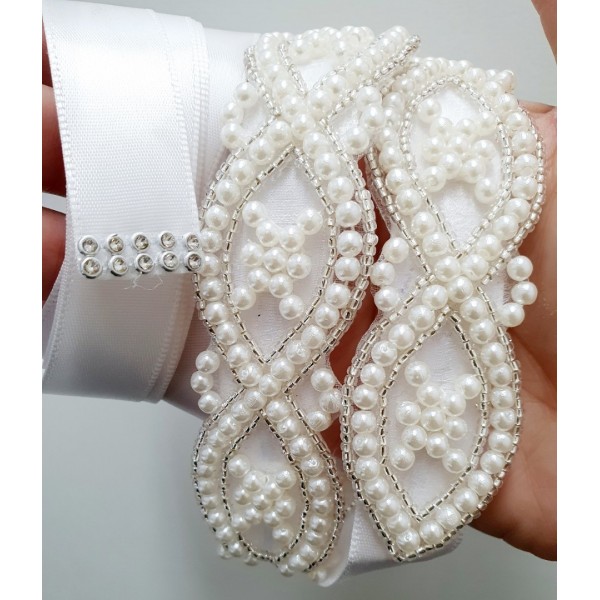 Cinto Com P rolas E Cetim Para Vestidos De Noiva E Festas TII0586