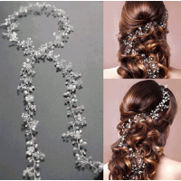 Headband Grande Prateado Com Cristais e Pérolas 