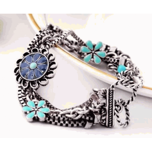 Bracelete Vintage com Flores Esmaltadas