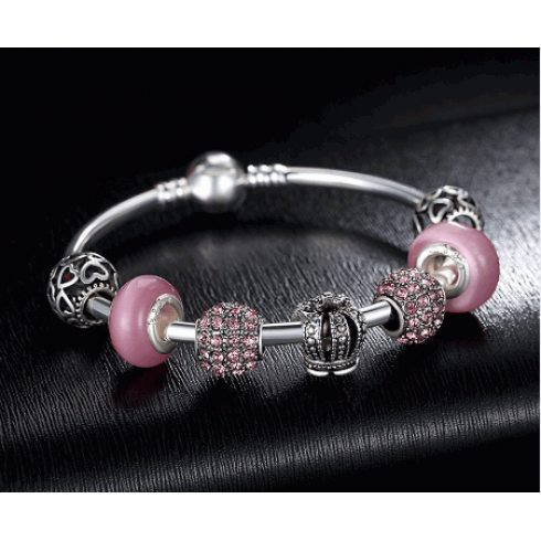 Bracelete Charm Europeu com Berloques e Cristais