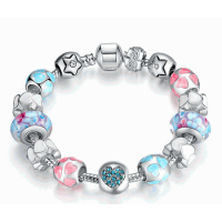 Bracelete Charm Europeu com Berloques e Cristais