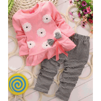 Conjunto Infantil Menina Importado Xadrez com Flores