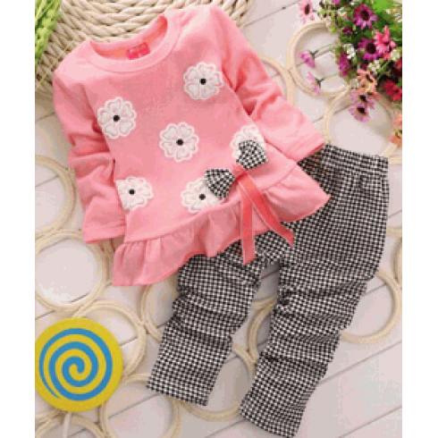 Conjunto Infantil Menina Importado Xadrez com Flores