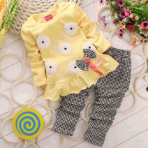 Conjunto Infantil Menina Importado Xadrez com Flores