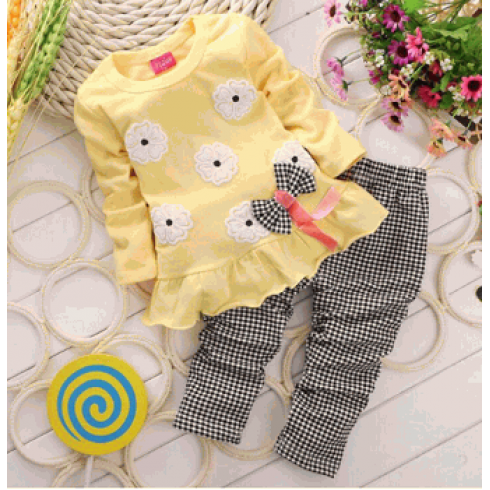 Conjunto Infantil Menina Importado Xadrez com Flores